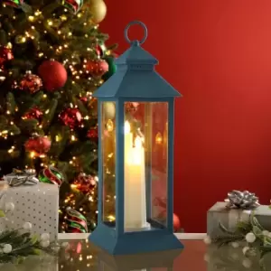 Festive 39cm Blue Lantern With Battery Operated Candles
