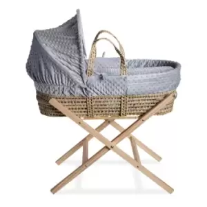 Clair de Lune Dimple Palm Moses Basket in Grey & Natural Folding Stand - Grey