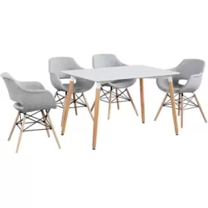 Olivia Halo Dining Set Includes a White Dining Table & Set of 4 Light Grey Fabric Chairs - Light Grey