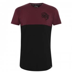 Fabric Embroidered Panel T Shirt Mens - Black/Burgundy