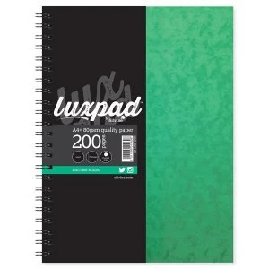 Silvine Luxpad A4 Notebook Twin Wire Sidebound 80gsm Ruled Perforated Punched 4 Holes 200 Pages Green Pack of 6