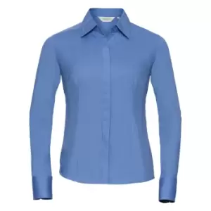 Russell Collection Ladies/Womens Long Sleeve Poly-Cotton Easy Care Fitted Poplin Shirt (XS) (Corporate Blue)