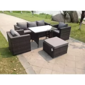 Fimous - Grey Lounge Rattan Sofa Dining Table Set Chairs Ottoman Garden Furniture Outdoor
