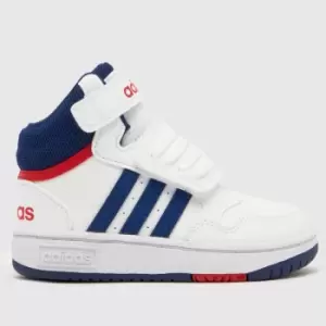 Adidas White & Navy Hoops Mid 3.0 V Boys Toddler Trainers