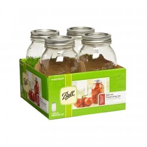 Pack of 4 Ball Mason 945ml Regular Mouth Preserving Jars Clear and Silver