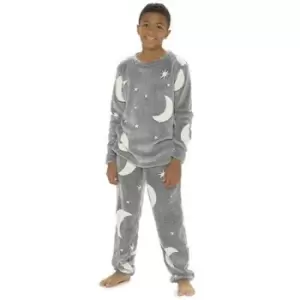 Follow That Dream Childrens/Kids Glow In The Dark Moons Pyjama Set (9-10 Years) (Grey)