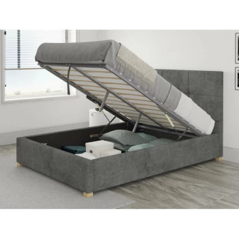 Caine Ottoman Upholstered Bed, Kimiyo Linen, Granite - Ottoman Bed Size Small Double (120x190)