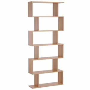 Carter S-Shape Room Divider Bookcase with 6 Shelves, Maple