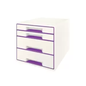Leitz WOW Cube Drawer Cabinet, 4 Drawers (2 Big and 2 Small) A4 Maxi White/Purpl