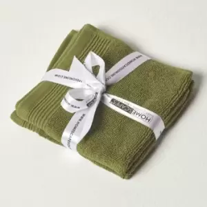HOMESCAPES Moss Green 100% Combed Egyptian Cotton Set of 2 Face Cloths 700 GSM - Dark Green