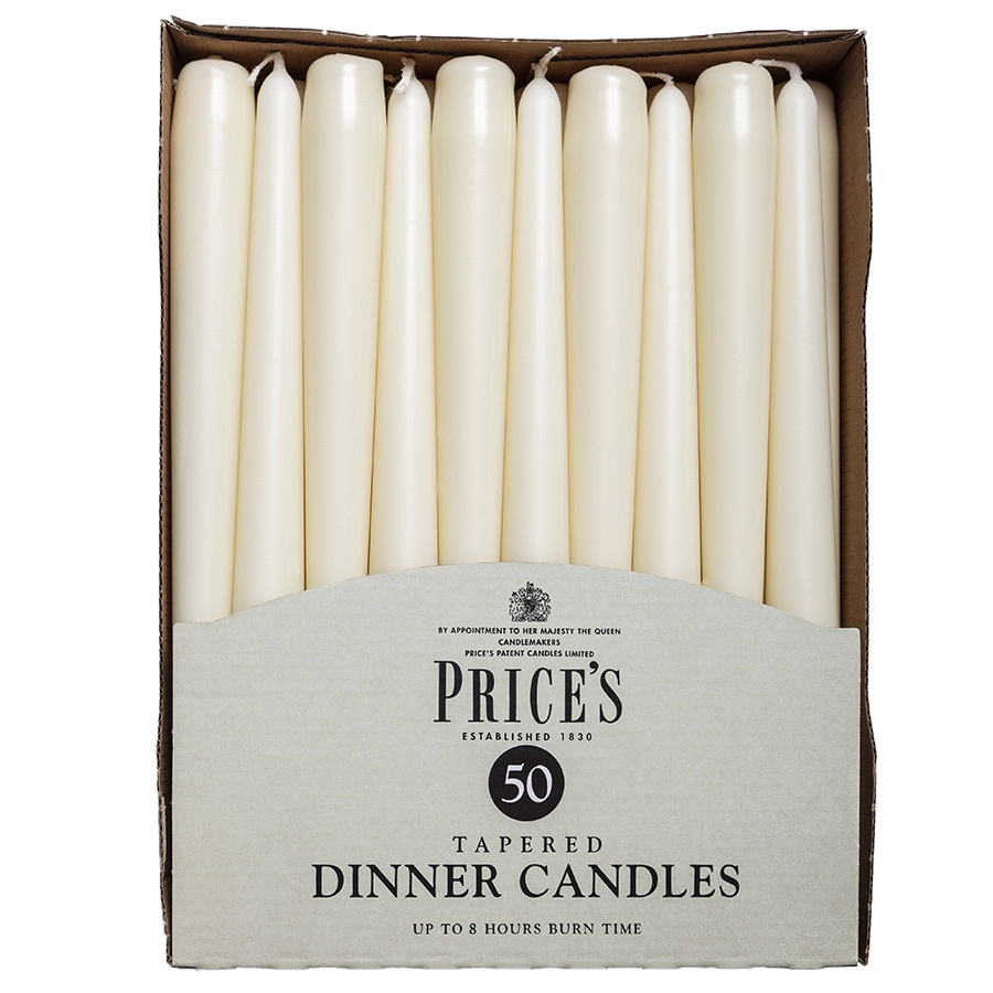 Prices Candles Tapered Ivory Dinner Candles - 50 Pack