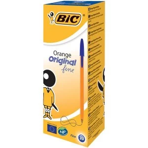 BIC Orange Original Fine Ballpoint Pen 0.8mm Tip 0.3mm Line Blue Pack of 20
