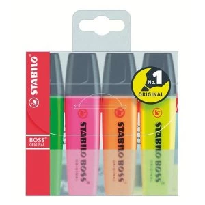 STABILO BOSS Original 2 5mm Chisel Tip Highlighter Assorted Colours Pack of 4