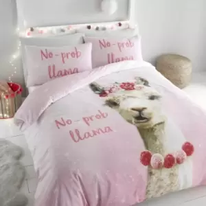 Catherine Lansfield No Prob-llama Duvet Cover and Pillowcase Set Pink
