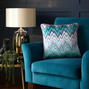 Pants on Fire Velvet Piped Edge Filled Cushion, Blue, 43 x 43cm - Laurence Llewelyn Bowen