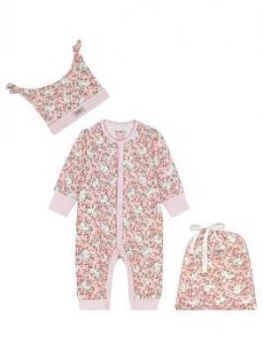 Cath Kidston Baby Girls Ditsy Sleepsuit, Hat And Bag Set - Pink