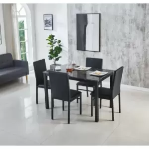 Modernique - Emillia mdf Grey Gloss Finish Dining Table 120cm with 4 Faux Leather Chairs in Black - Grey