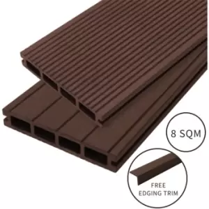 Composite Decking Boards / 8 Square Metres Conker Brown / Wood Effect wpc Pack Garden Outdoor Patios Terrace Hot Tub Tiles (incl. Fixing Screws,