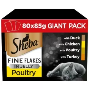 Sheba Fine Flakes Cat Food Poultry in Jelly 80 Pouches