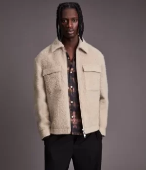AllSaints Mens Bobby Wool Jacket, Light Stone, Size: L