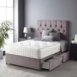 Boutique Divan Set with Free Ortho Pocket Mattress - Plush Velvet - Strutted Headboard - 4 Drawers - Blush - Divan Size Small Double (120x190)