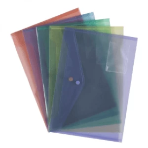Value A4 Document Folder with Popper - Assorted Colours (5 Pack)