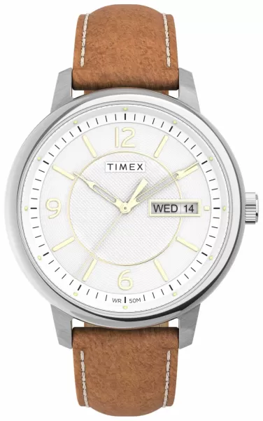 Timex TW2V28900 Chicago White Dial Brown Leather Strap Watch