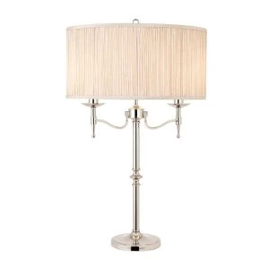 2 Light Table Lamp Polished Nickel Plate with Beige Shade, E14