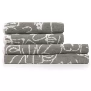 Everybody Abstract Jacquard 4 Piece Hand/Bath Towel Set Grey