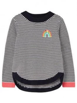 Joules Girls Isabella Rainbow Stripe Knitted Jumper - Navy