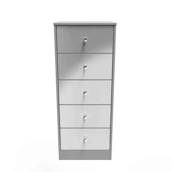 Welcome Furniture Ready Assembled Padstow 5 Drawer Tallboy In Uniform Grey Gloss &#38; Dusk Grey PAD003UGDG
