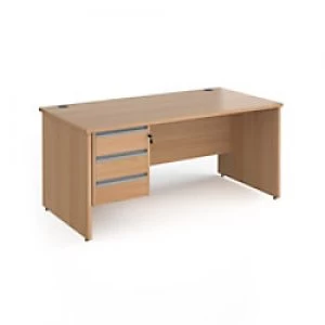 Dams International Straight Desk with Beech Coloured MFC Top and Silver Frame Panel Legs and 3 Lockable Drawer Pedestal Contract 25 1600 x 800 x 725mm