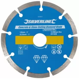 Silverline - Concrete & Stone Cutting Diamond Blade - 125 x 22.23mm Segmented Rim