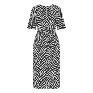 Yumi Black Zebra Print Satin Wrap Dress - Black