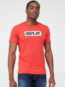 Replay Block Logo Short Sleeve T-Shirt - Red, Size L, Men