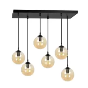 Cosmo Black Globe Cluster Pendant Ceiling Light with Amber Glass Shades, 6x E14