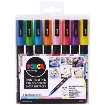 Posca Paint Marker Pen Set Sparkling Fine Tip Pack of 8