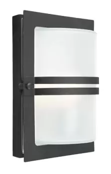 1 Light Outdoor Frosted Flush Wall Light Black IP54, E27