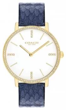 Coach Womens Audrey Metallic Navy Leather White Dial Watch