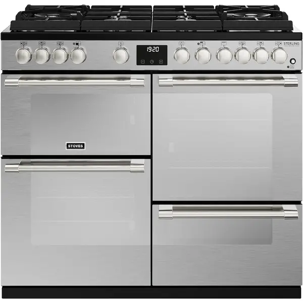 Stoves Sterling Deluxe ST DX STER D1000DF GTG SS 100cm Dual Fuel Range Cooker - Stainless Steel - A Rated