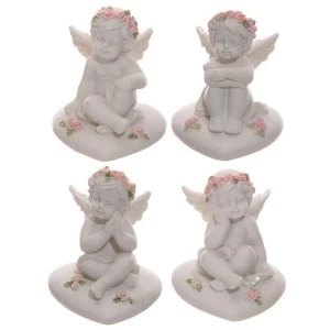 Cherub Sitting on Heart with Pink Roses (Pack Of 4)