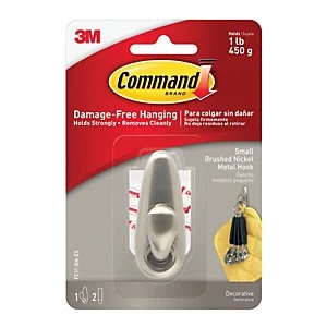 Command Small Metal Hook Brushed Nickel