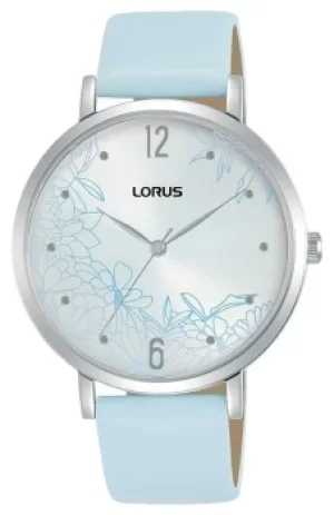 Lorus Womens Floral Design 36mm Blue Leather Strap Watch