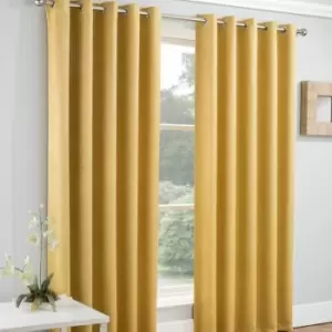 Enhancedliving - Enhanced Living Vogue Embossed Textured Thermal Blackout Eyelet Curtains, Ochre, 46 x 90 Inch