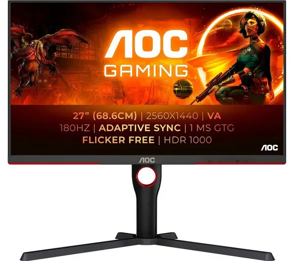 AOC Q27G3XMN/BK Quad HD 27" VA Mini LED Gaming Monitor - Black 4038986181440