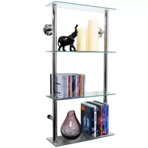 Techstyle Wall Mounted 4 Tier Glass 90 Cd / 60 DVD Storage Shelves Clear / Silver
