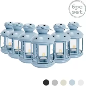 Nicola Spring - Metal Hanging Tealight Lanterns - 20cm - Blue - Pack of 6