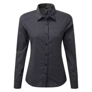 Premier Womens/Ladies Maxton Check Long Sleeve Shirt (S) (Steel/Black)