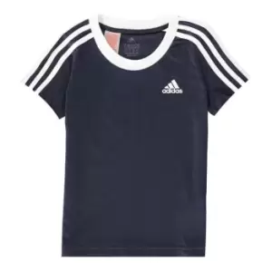 adidas 3 Stripe T Shirt Junior Girls - Blue