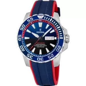 Festina Gents Festina Diver Blue and Red Watch F20662/1 - Silver and Blue